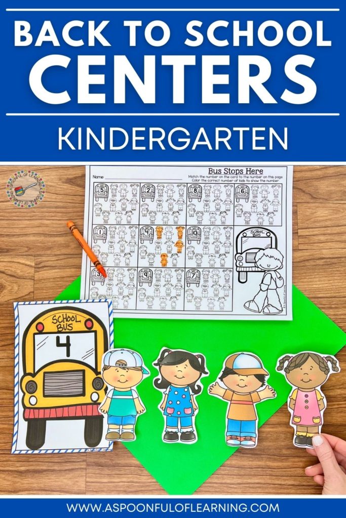 A Pinterest pin for Back to School Centers - Kindergarten
