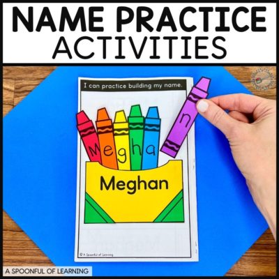 practice building name using crayons with letters on them.