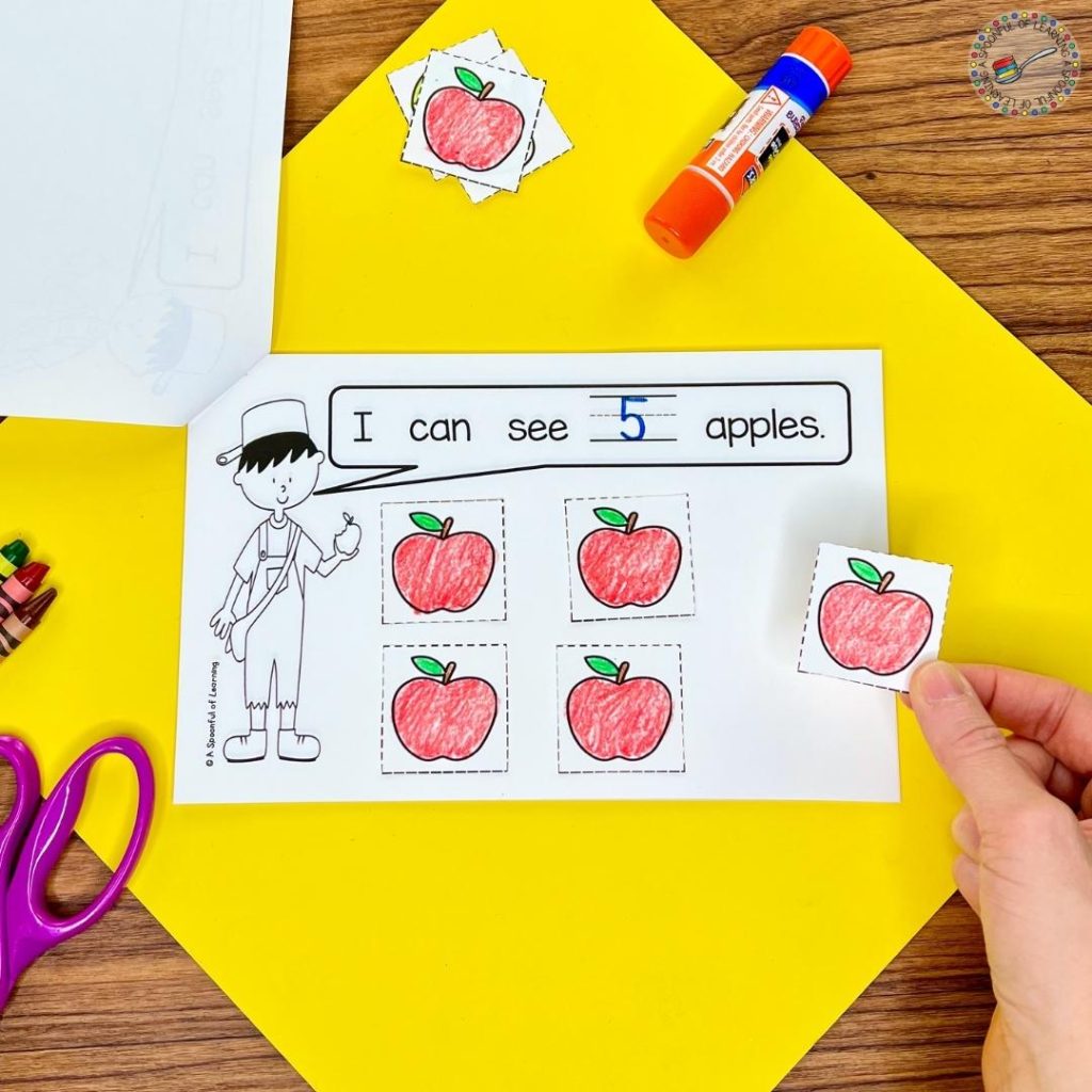 Adding five apples to the page of a mini reader