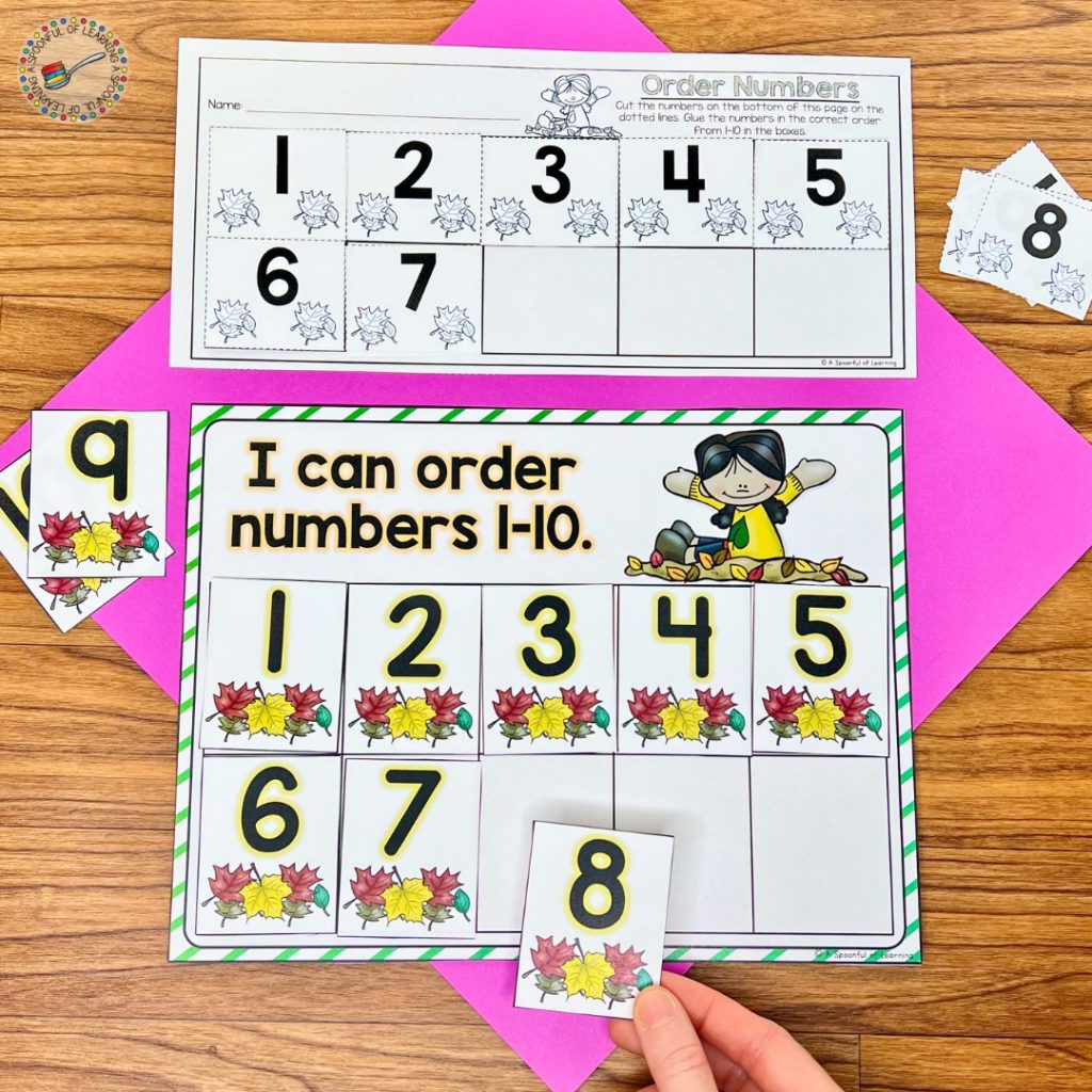 A fall-themed number ordering activity