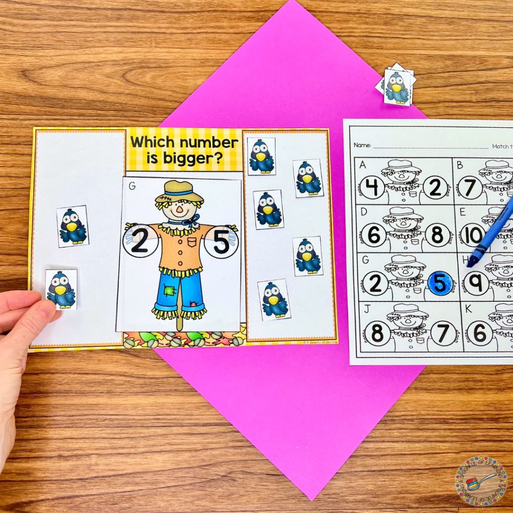 A scarecrow themed number comparison activity