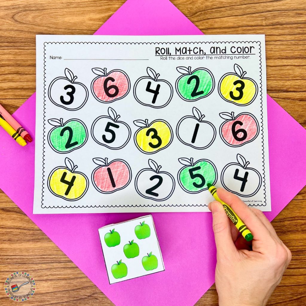 Roll, Find and Color activity being used for counting