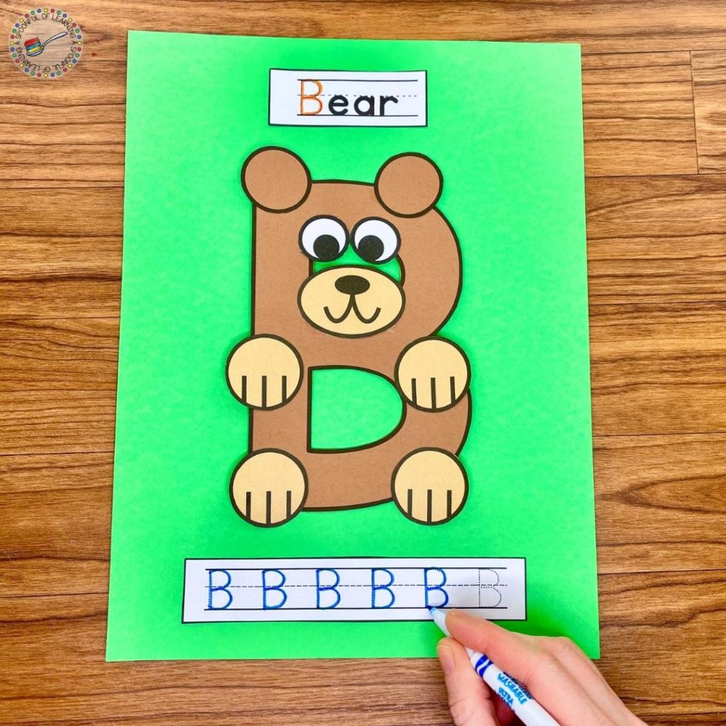 An alphabet craft in the shape of a bear