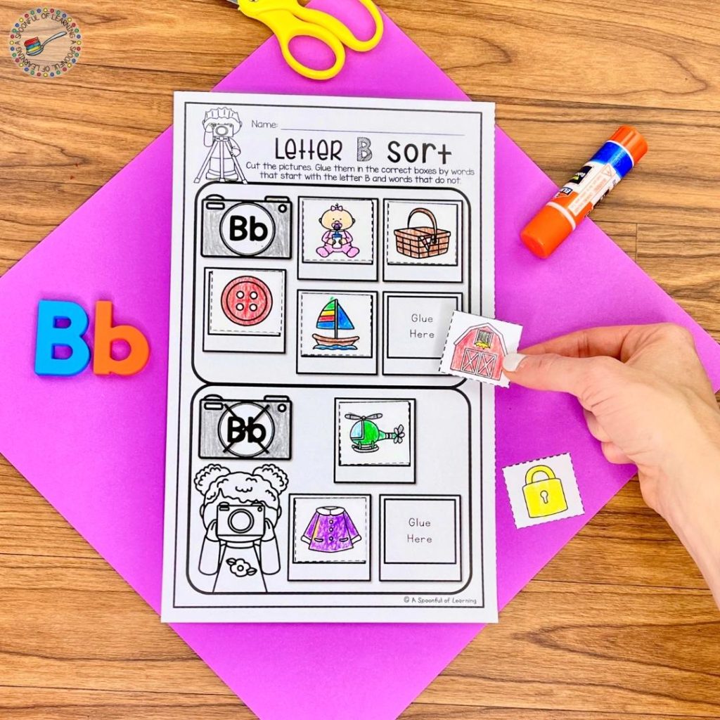 A cut and paste alphabet printable for beginning sound practice