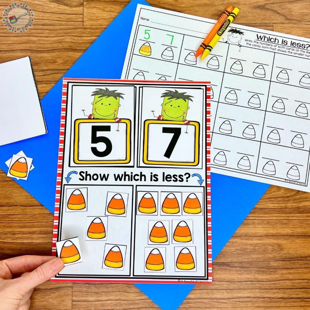 Comparing numbers with a candy corn counting activity