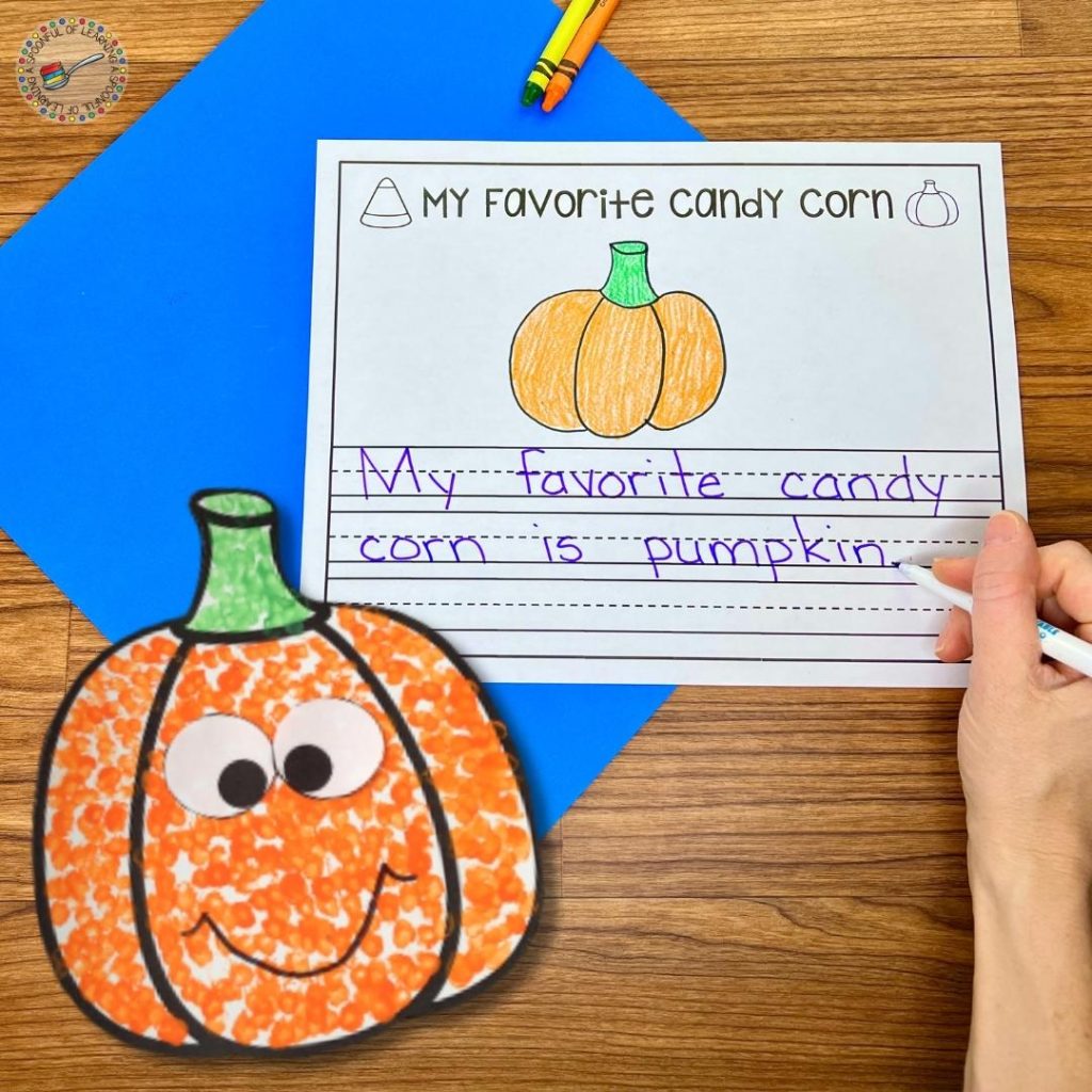 A complete pumpkin craft and candy corn writing assignment