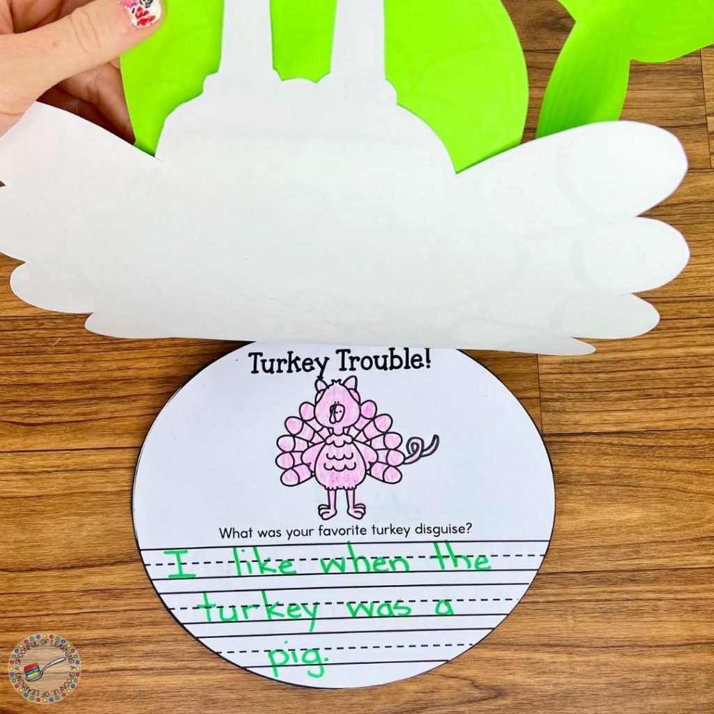 One page of a Turkey Trouble Writing Activity