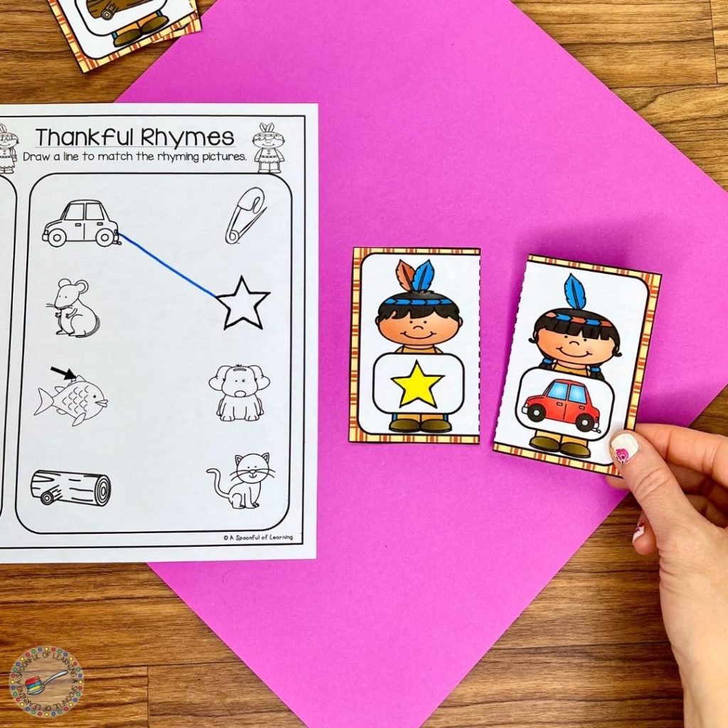 Matching picture cards with rhyming words