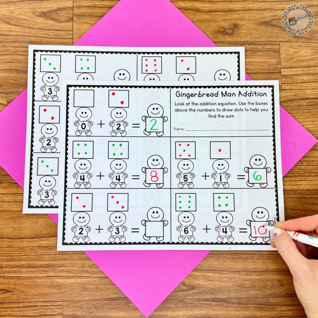 Gingerbread theme addition worksheets