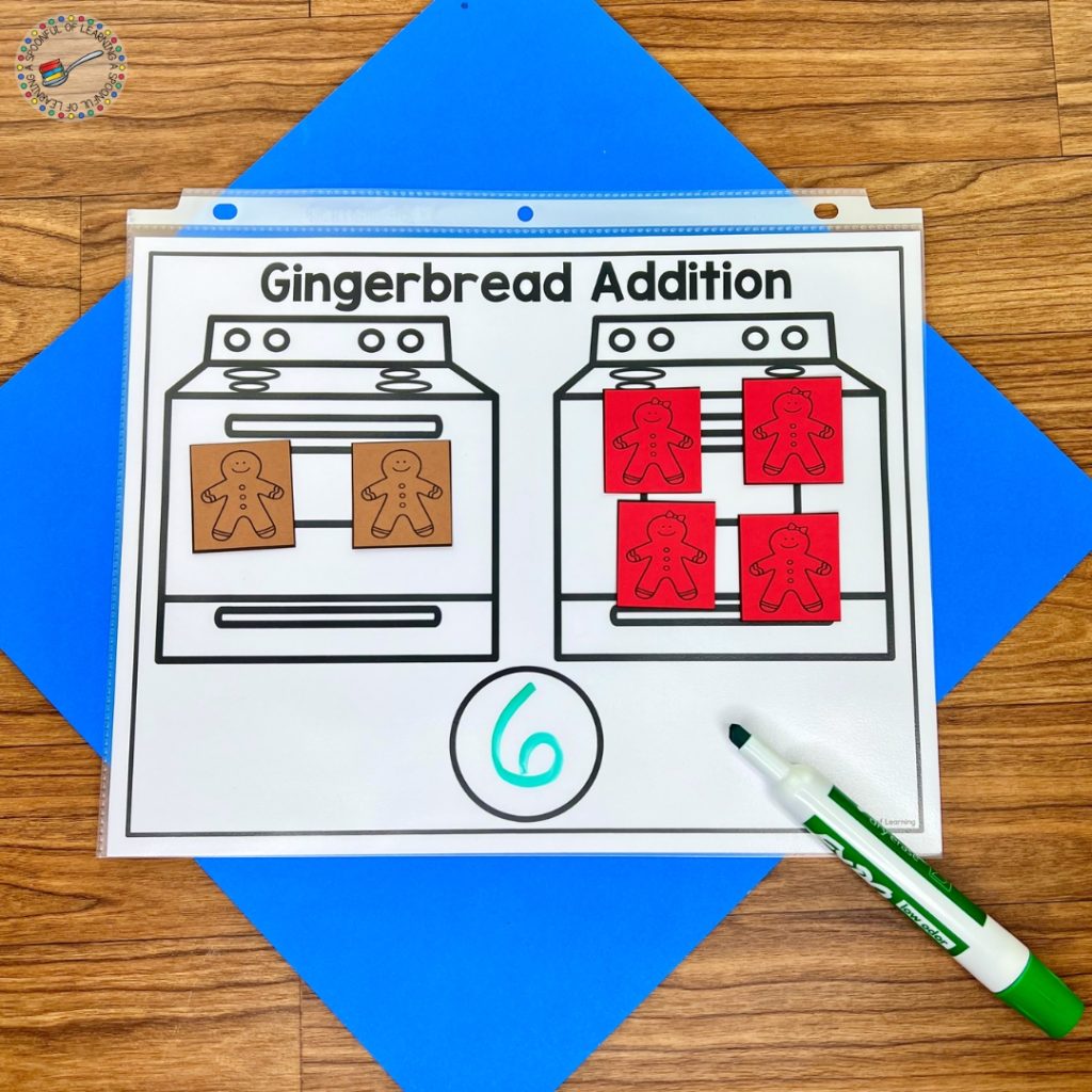 Gingerbread addition practice mat with space to write sum