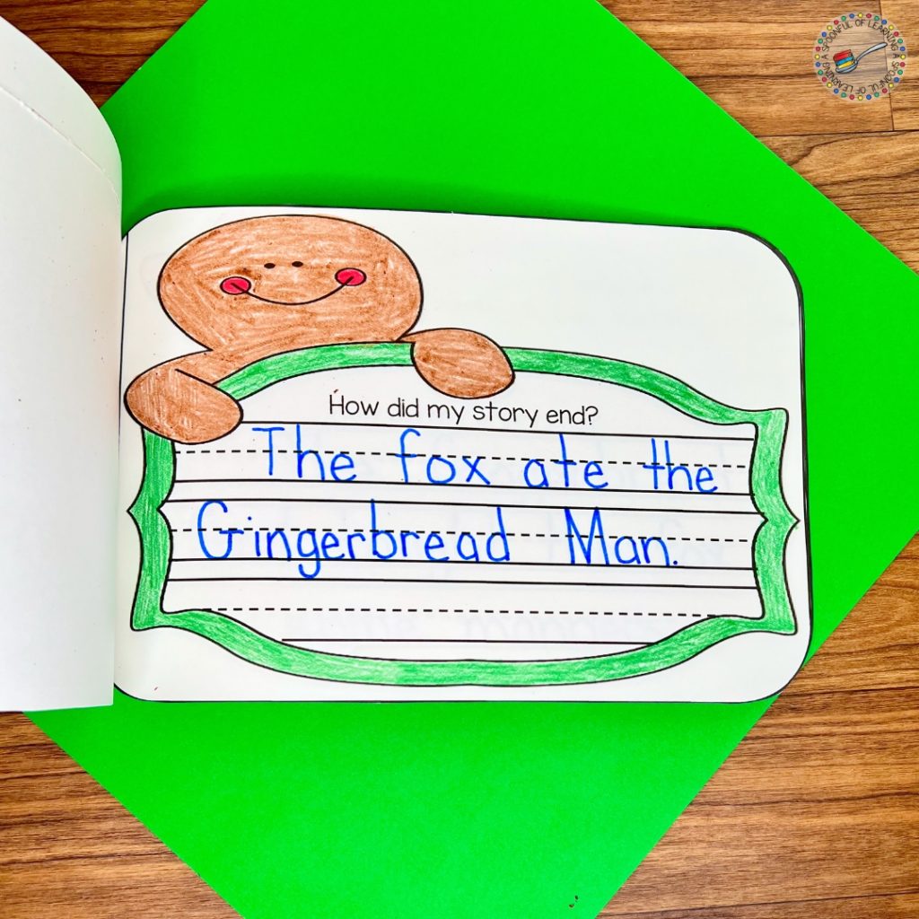 A mini reader page that says "The fox ate the Gingerbread Man."