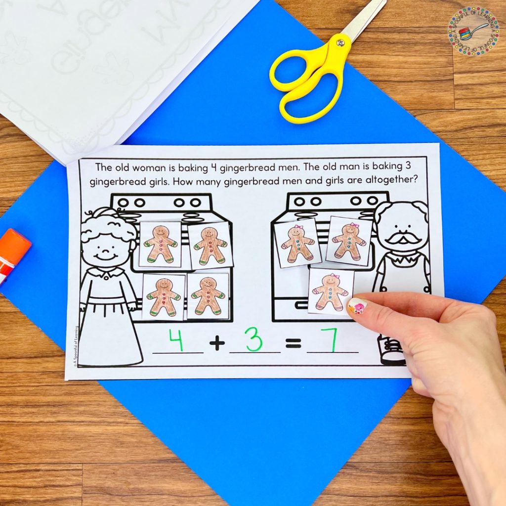An addition activity in an interactive addition book