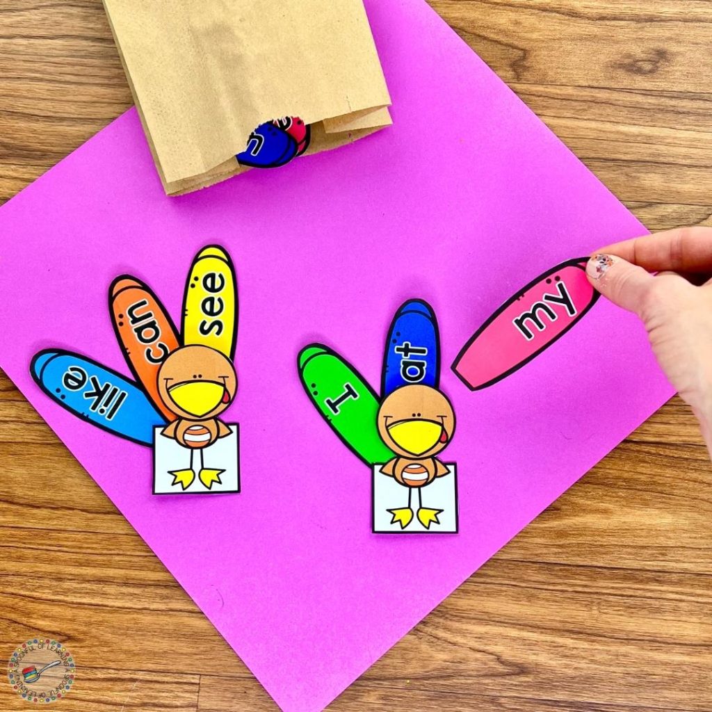 Adding sight word feather cards to a turkey