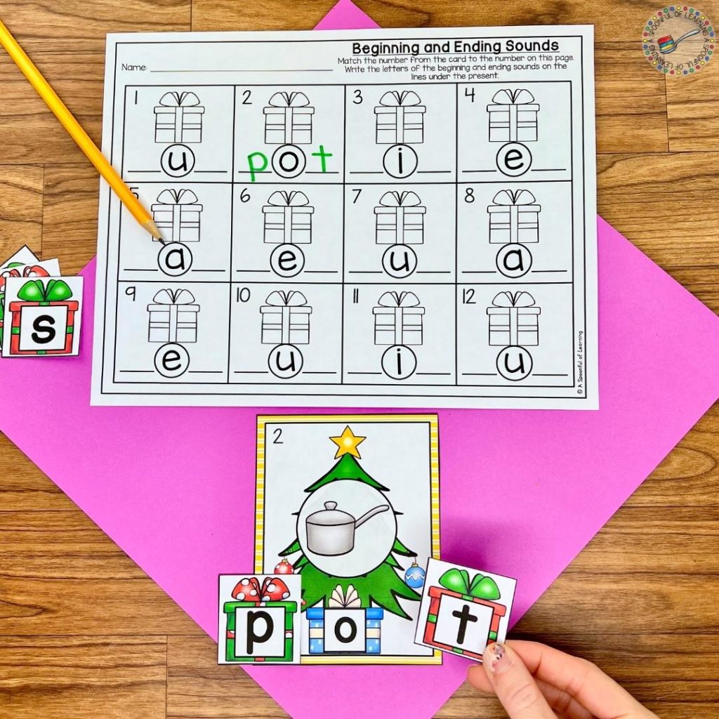 Matching beginning and ending sounds to the correct picture