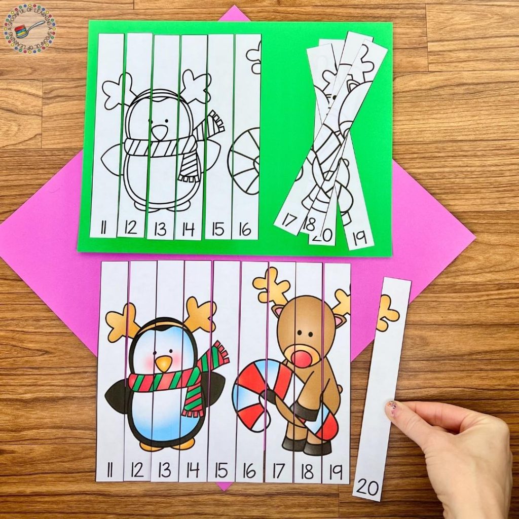 Two holiday themed number strip puzzles