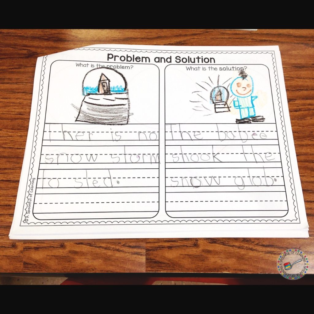 Problem and Solution page of a printable story elements book