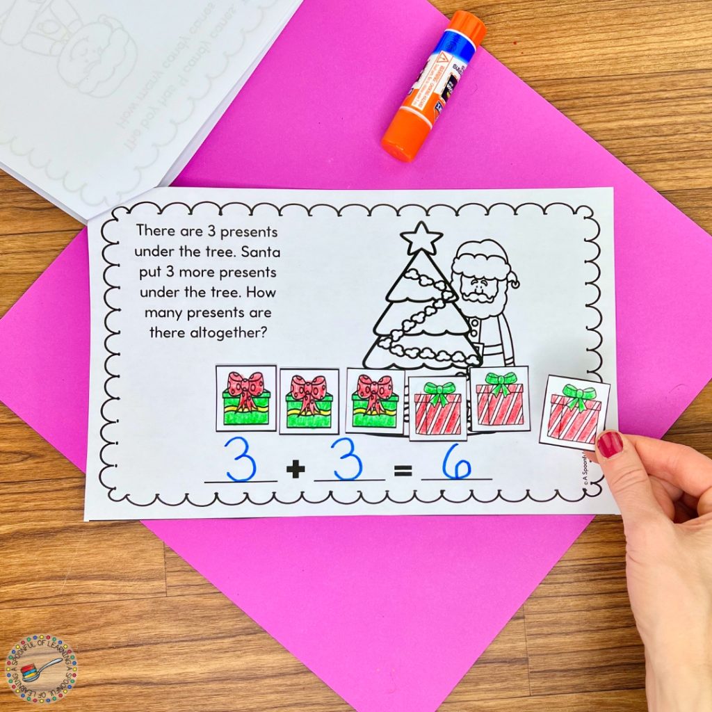 Adding gifts to a page of an addition stories book