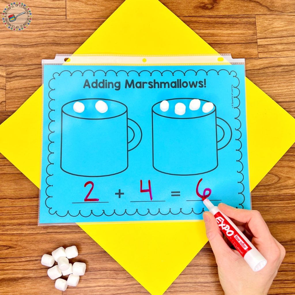 Hot cocoa addition mat with number sentence