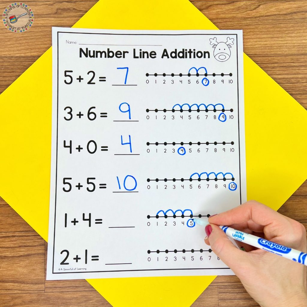 Completing a number line addition worksheet