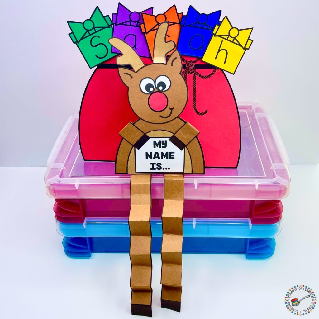 A reindeer craft used for name spelling practice