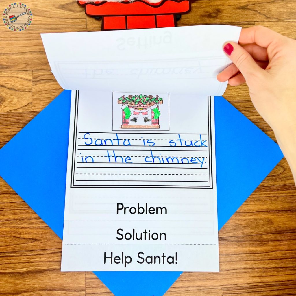 The problem page of a Santa's Stuck story elements flipbook
