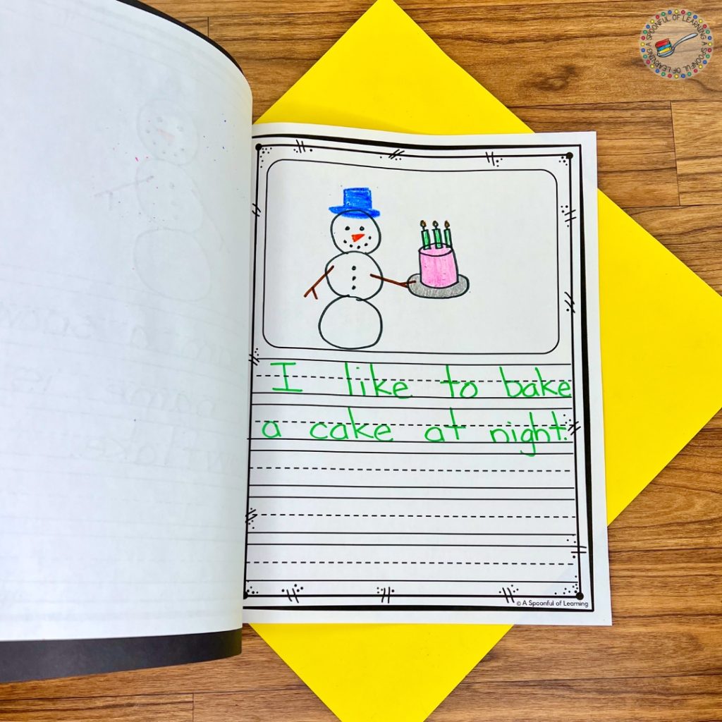 Activity page of a snowman at night student story