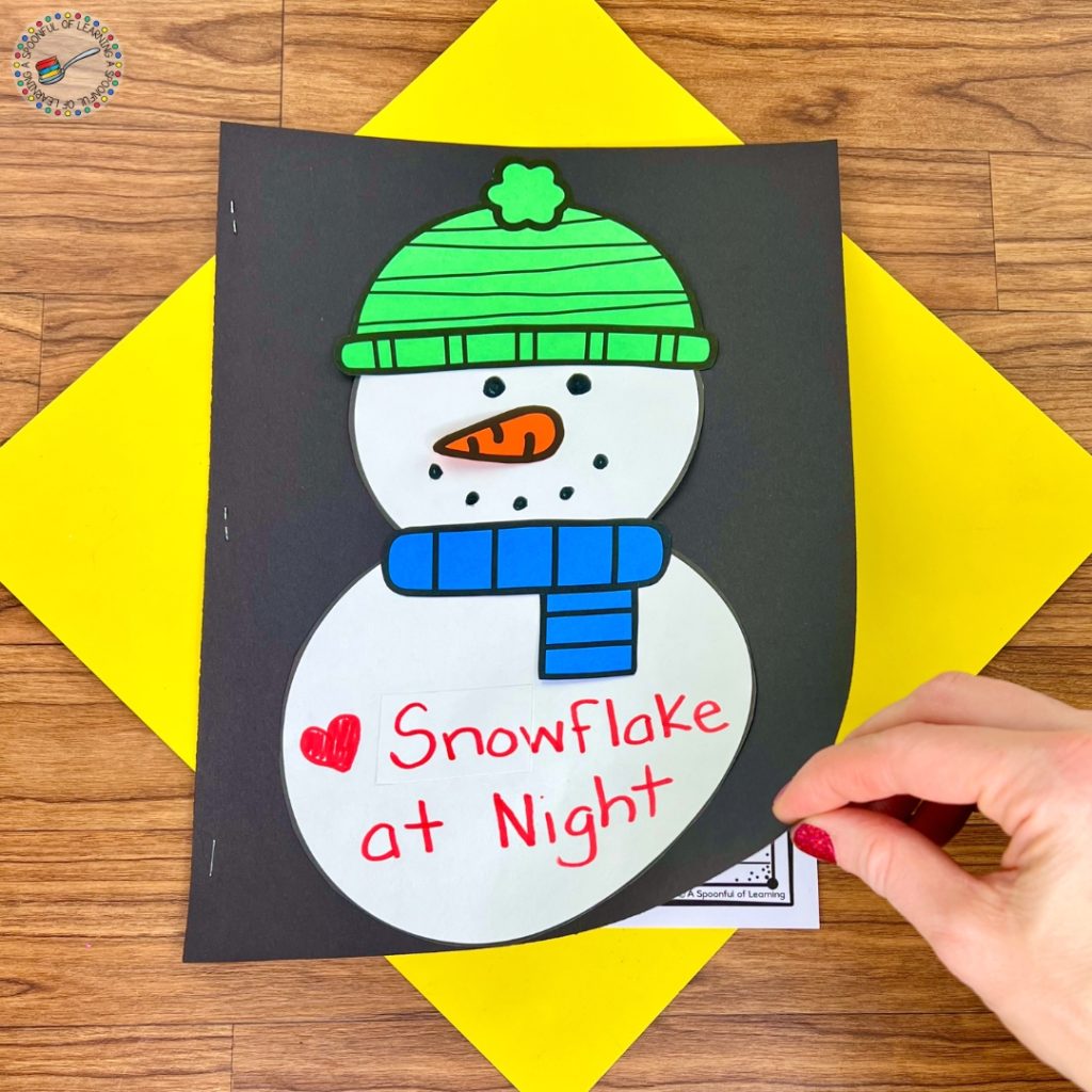 Cover of a snowman at night student story