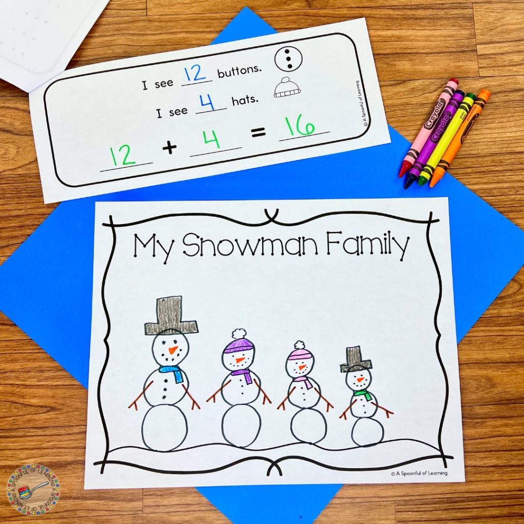 My Snowman Family picture and addition page of a mini book