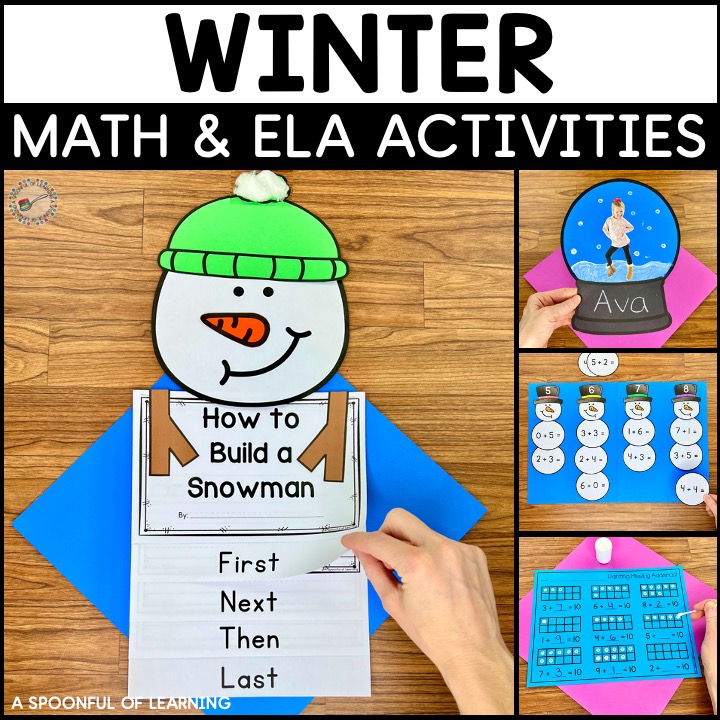 A variety of winter math and ELA activities