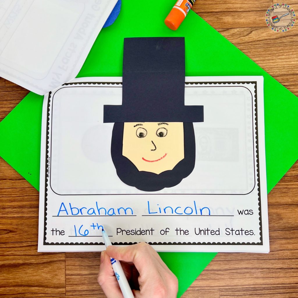 Page of a book featuring an Abe Lincoln craft