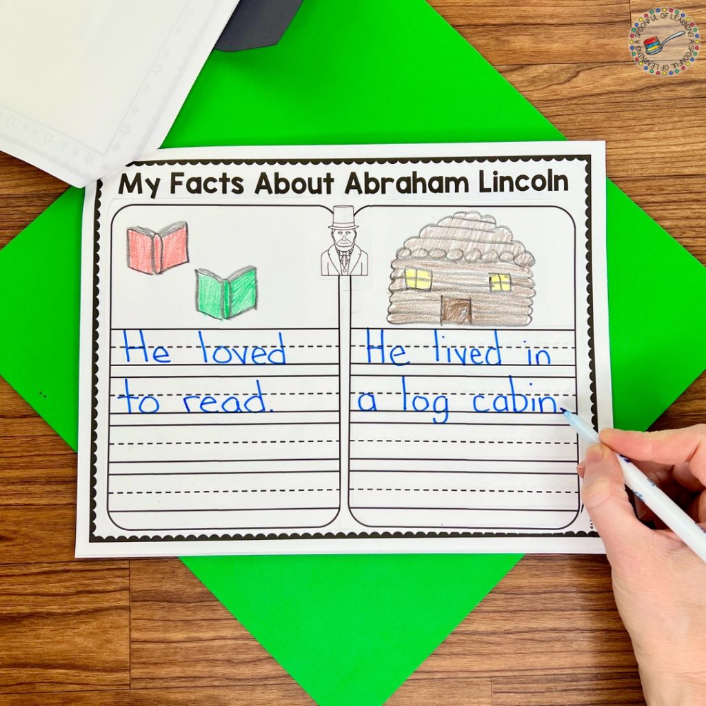 A page of a printable book with facts about Abe Lincoln