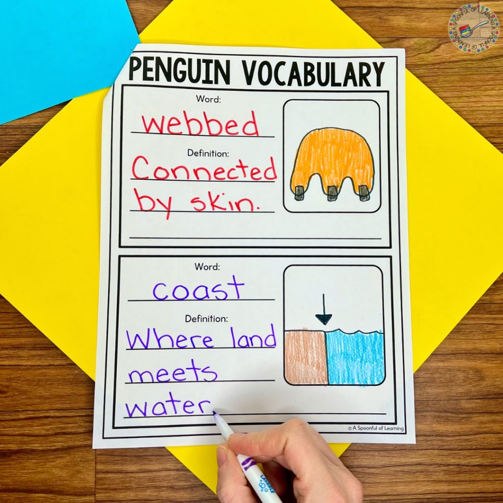 Penguin vocabulary book page