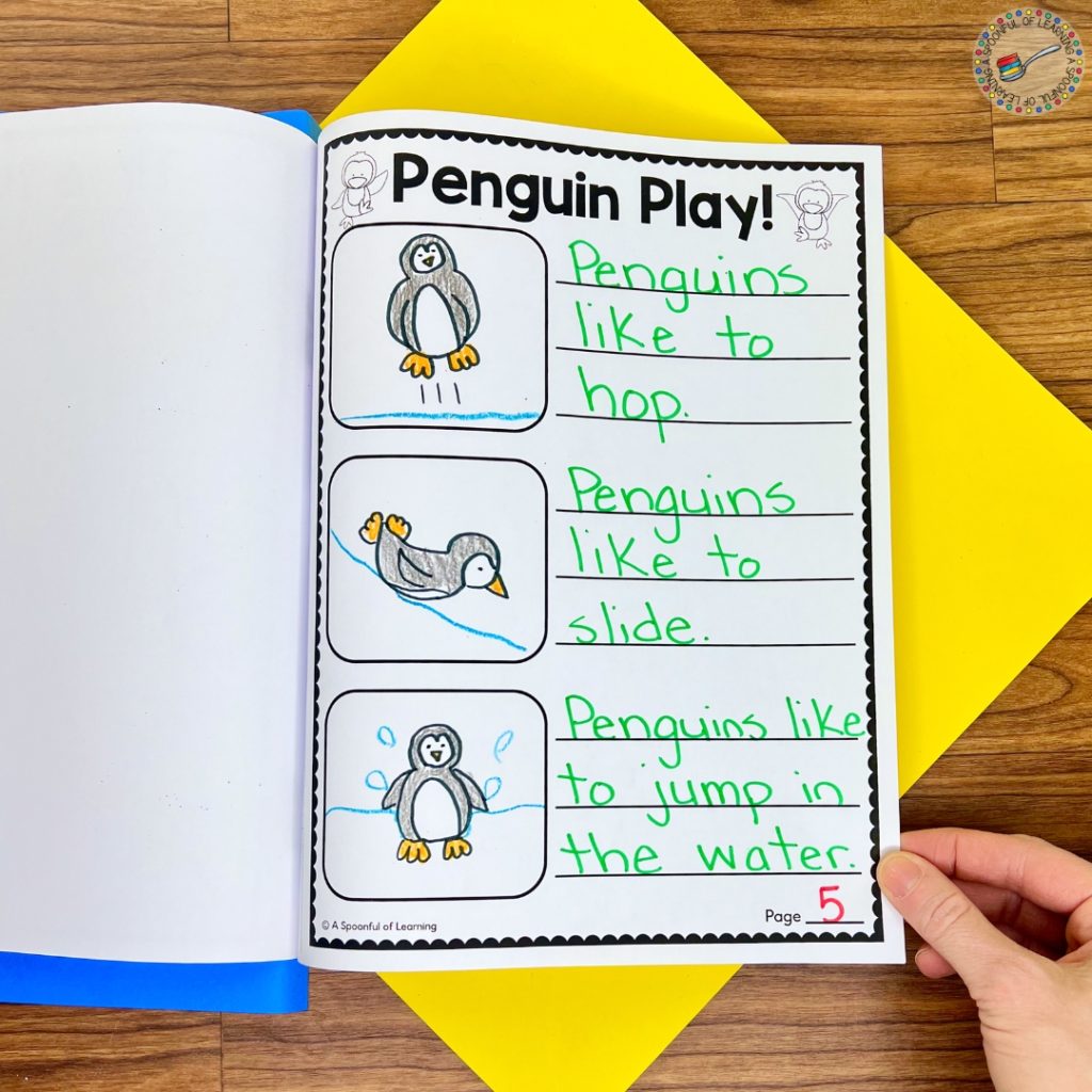Penguin Play page of a penguin research book