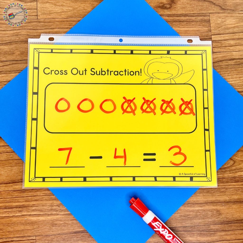 Cross out subtraction dry erase mat