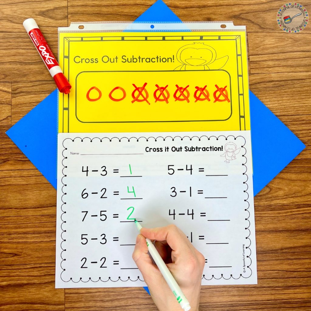Subtraction mat and worksheet