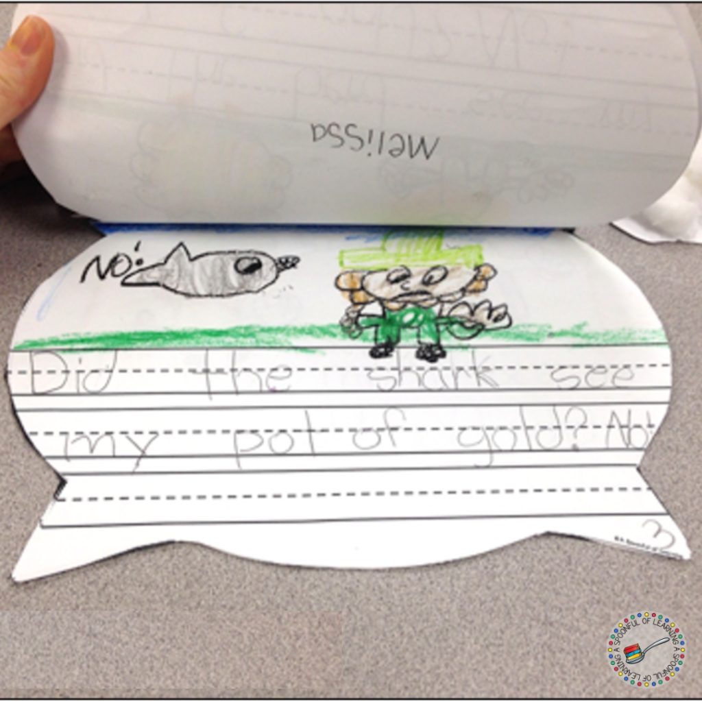 Inside page of a leprechaun writing activity