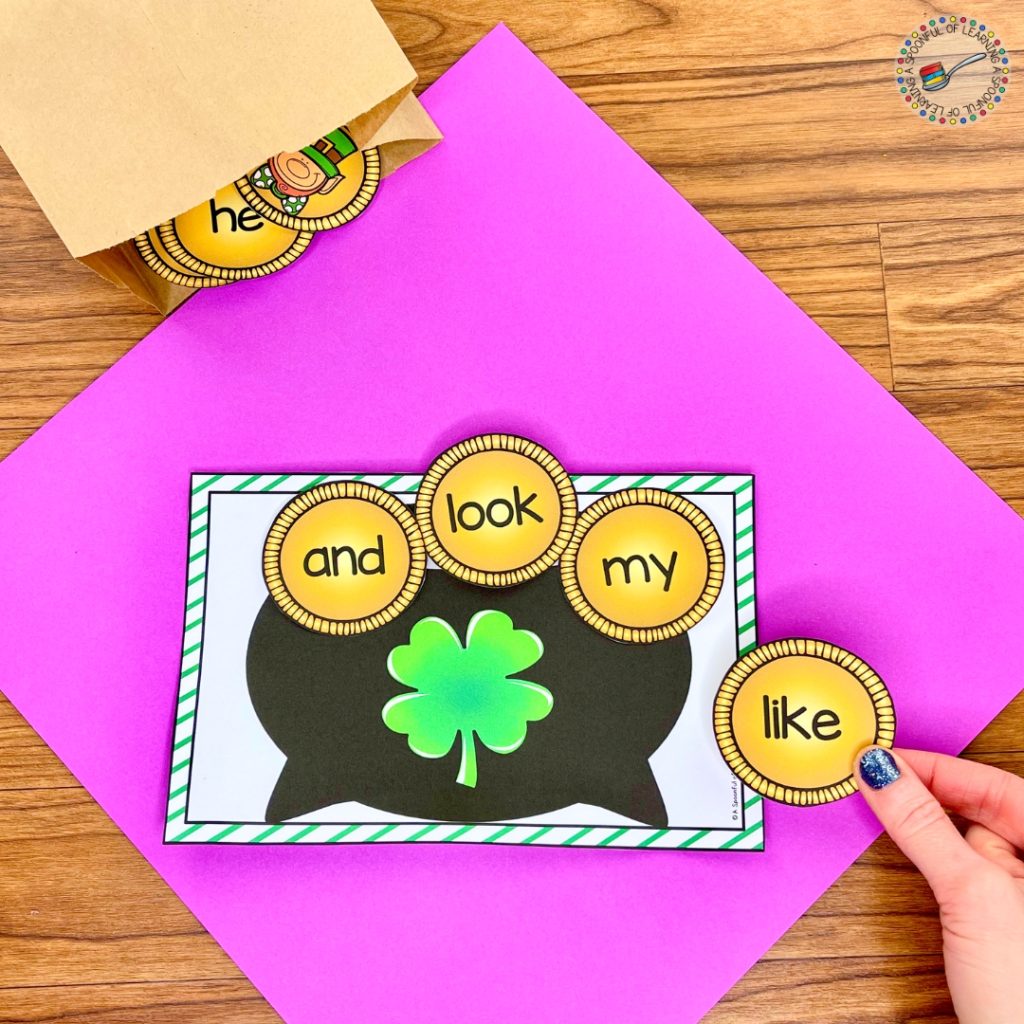 Adding sight word coins to a pot of gold