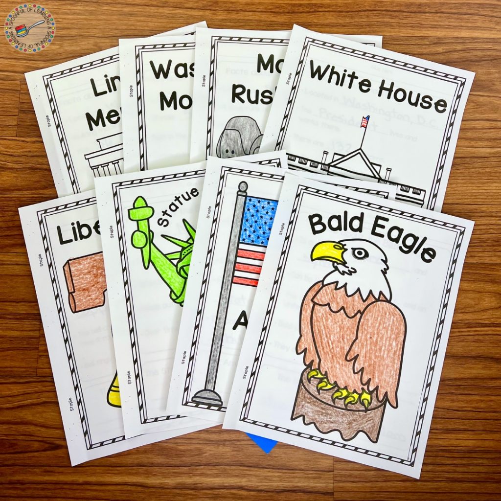 A variety of American symbols coloring pages
