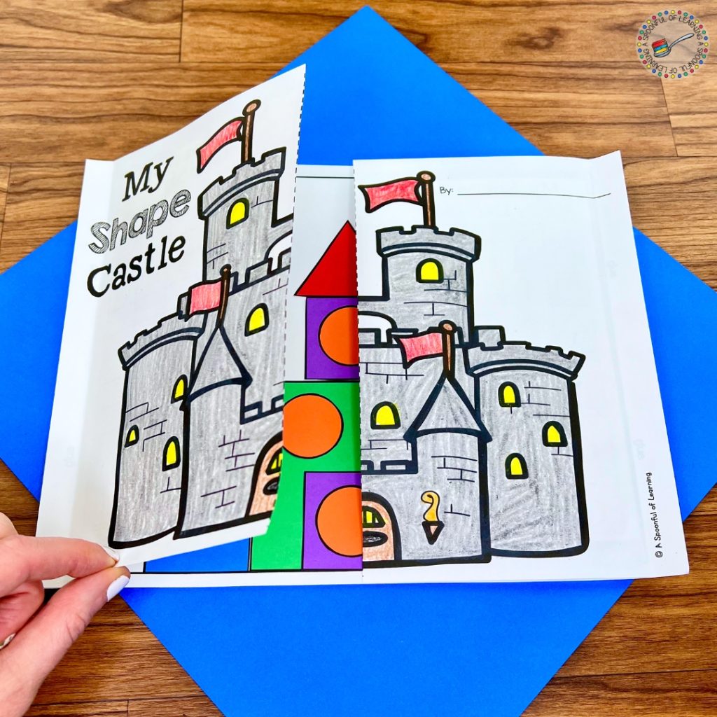 Lifting the flap of a shape castle activity