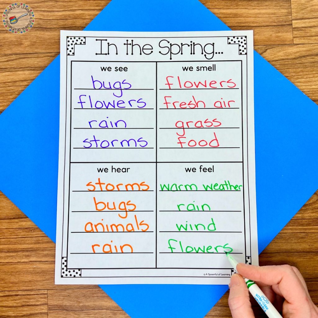 Graphic organizer with facts about spring