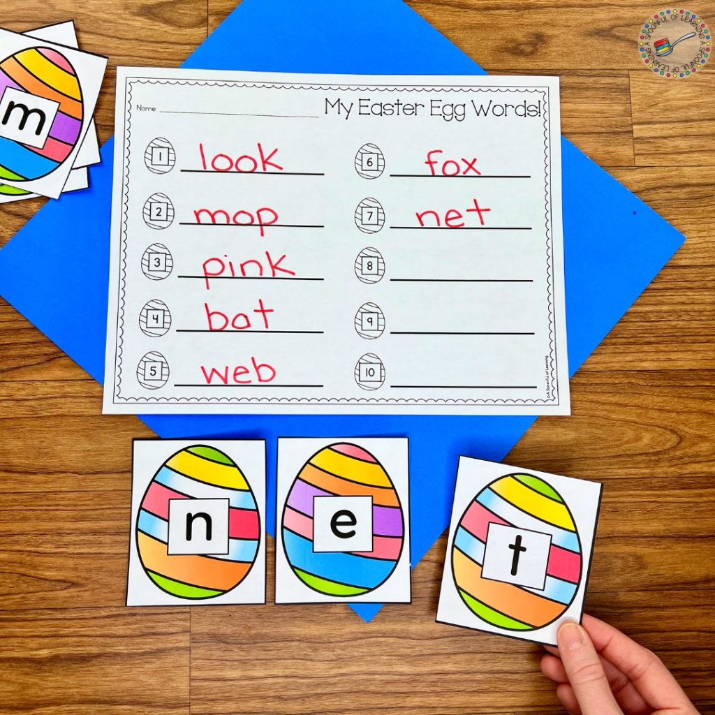 Building words with egg letter cards