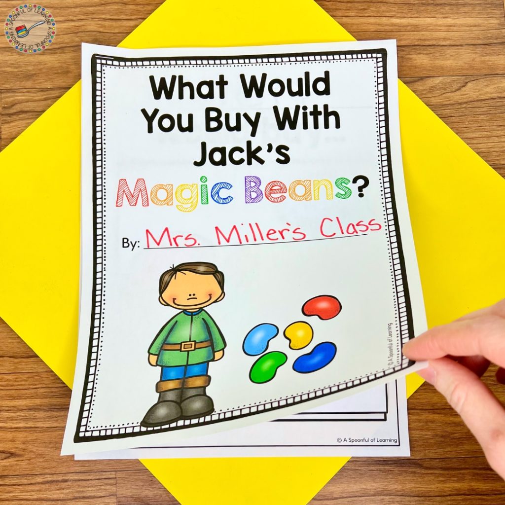 Cover of a class book called "What Would You Buy with Jack's Magic Beans?"