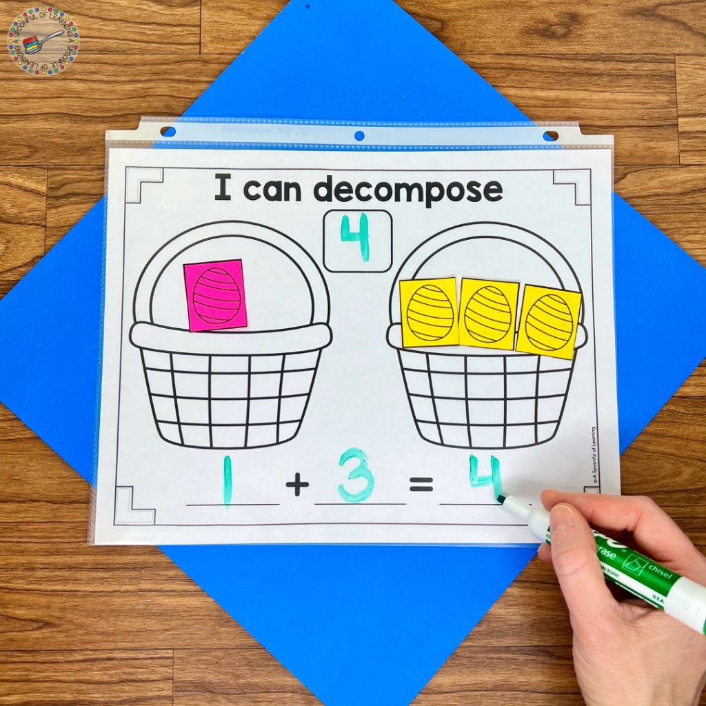 A mat with Easter baskets and egg manipulatives