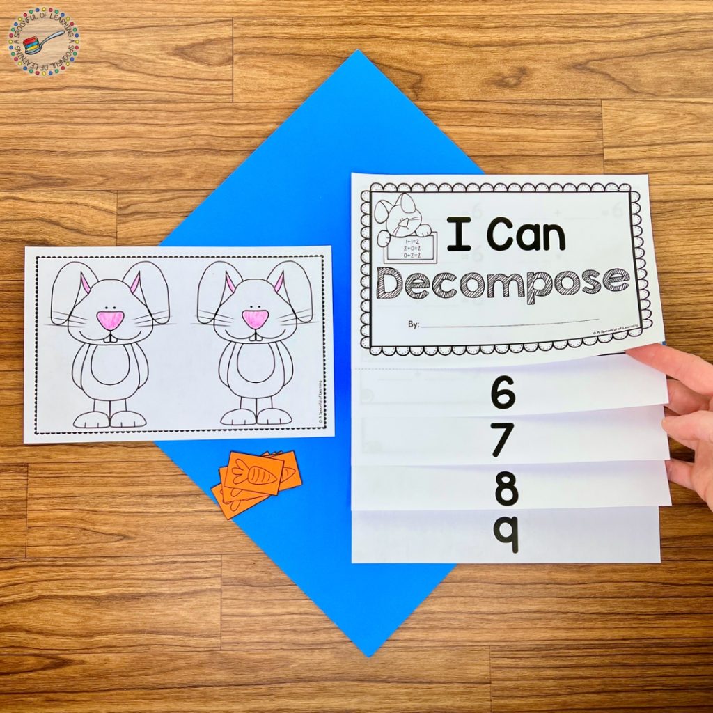 Rabbit and carrot themed decomposing number flip book