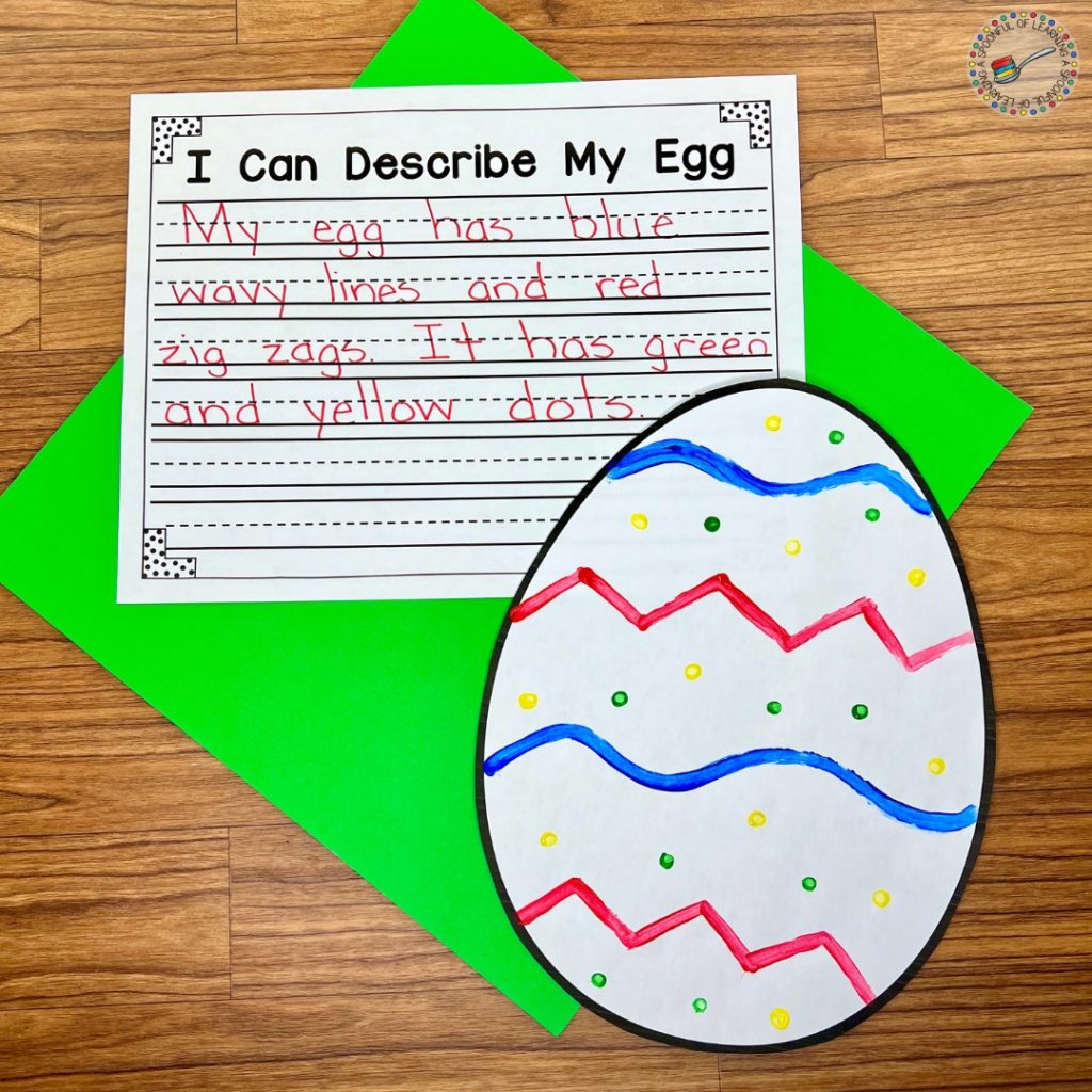 A painted egg craft and descriptive writing activity
