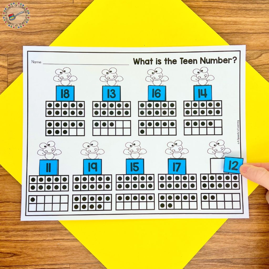 Matching teen number cards to the correct ten frames