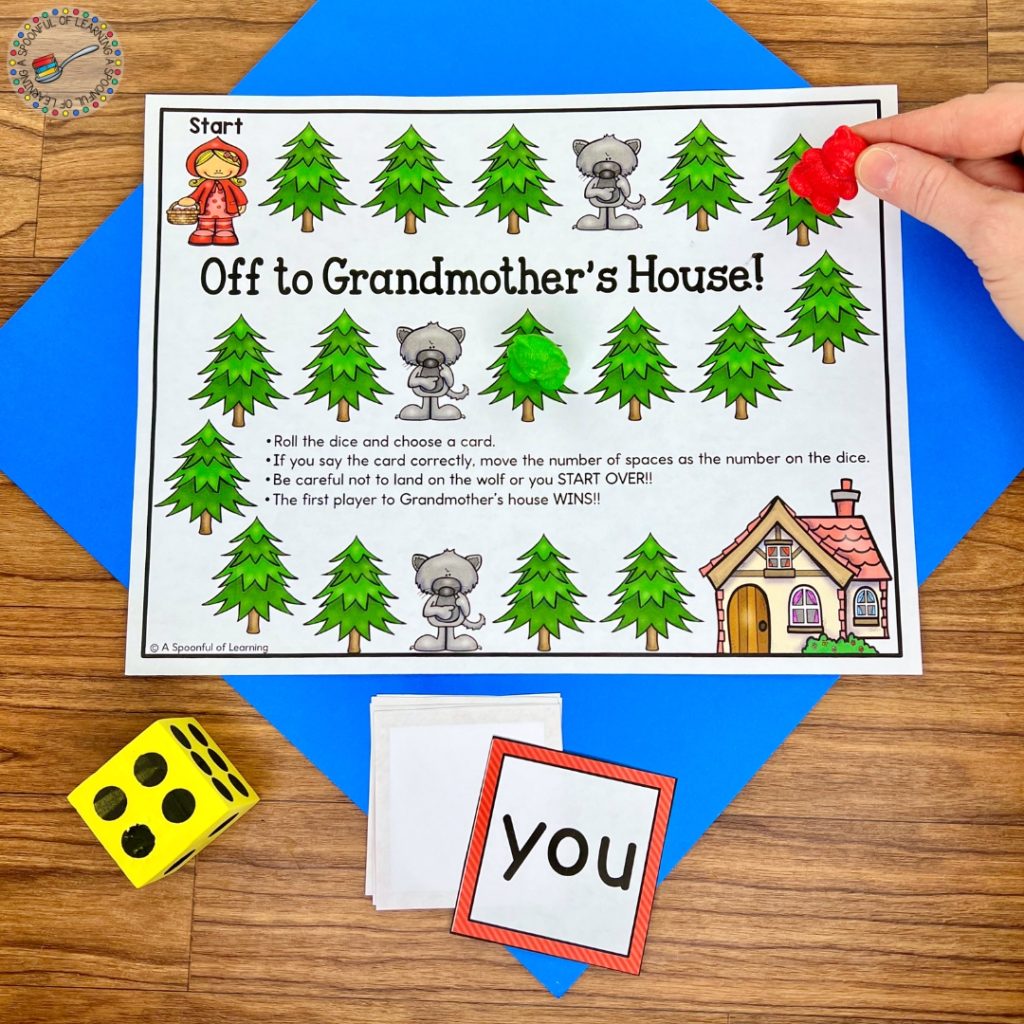A game board that says "Off to Grandma's House!"