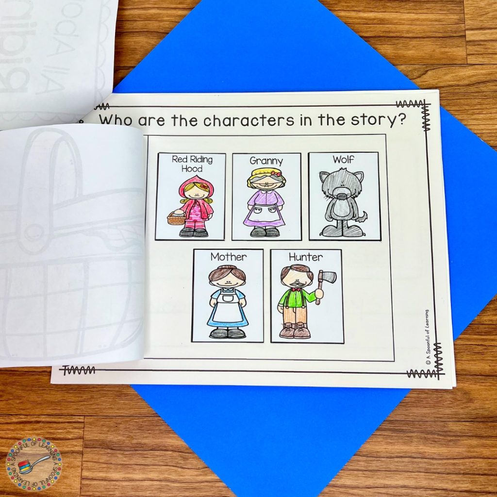 Characters page of a story elements book