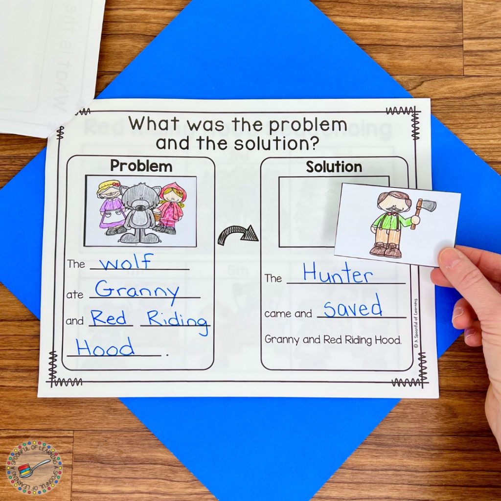 Problem and solution page of a story elements book