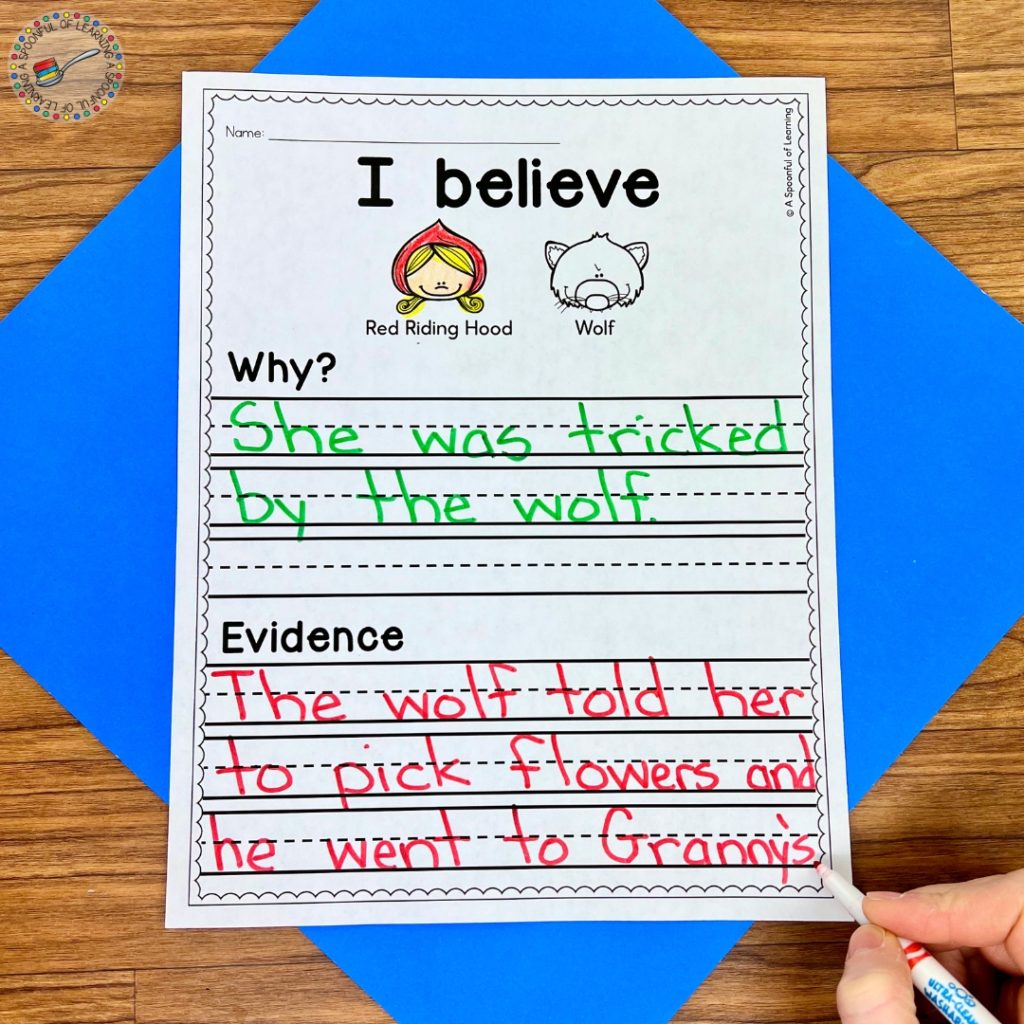 A writing activity about believing Red Riding Hood